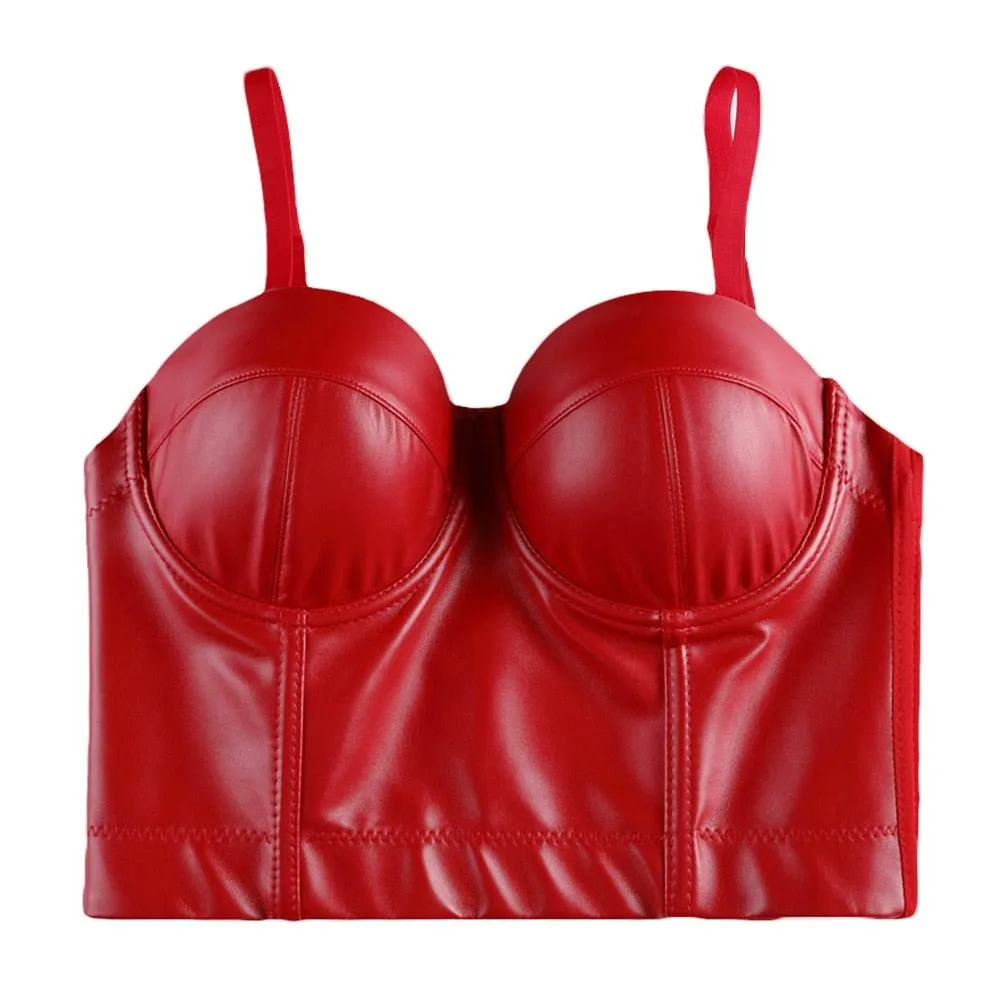 Leather Corset Top Crop Bustier Gothic Push Up