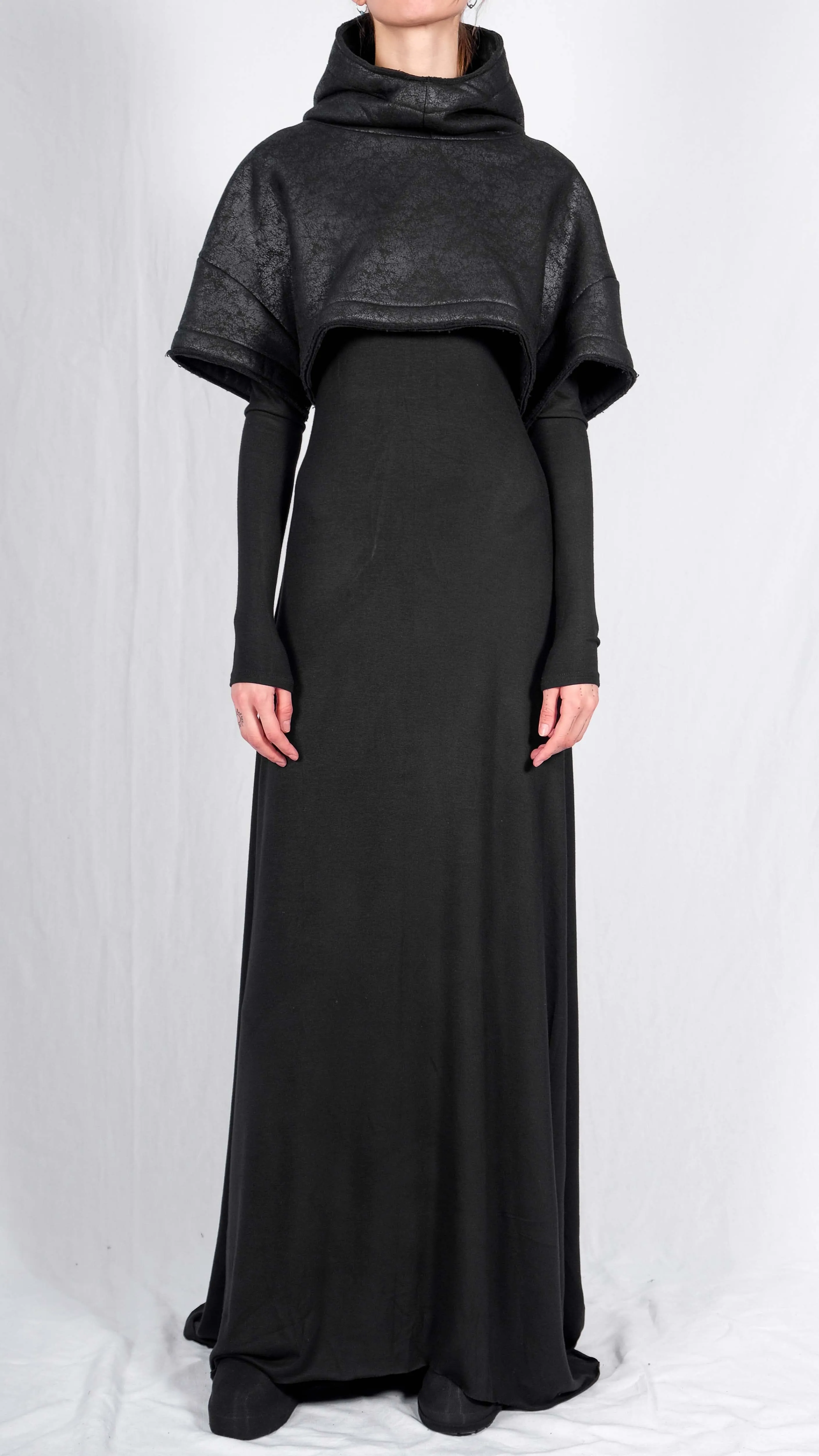 Leather Effect Crop Top with Hood