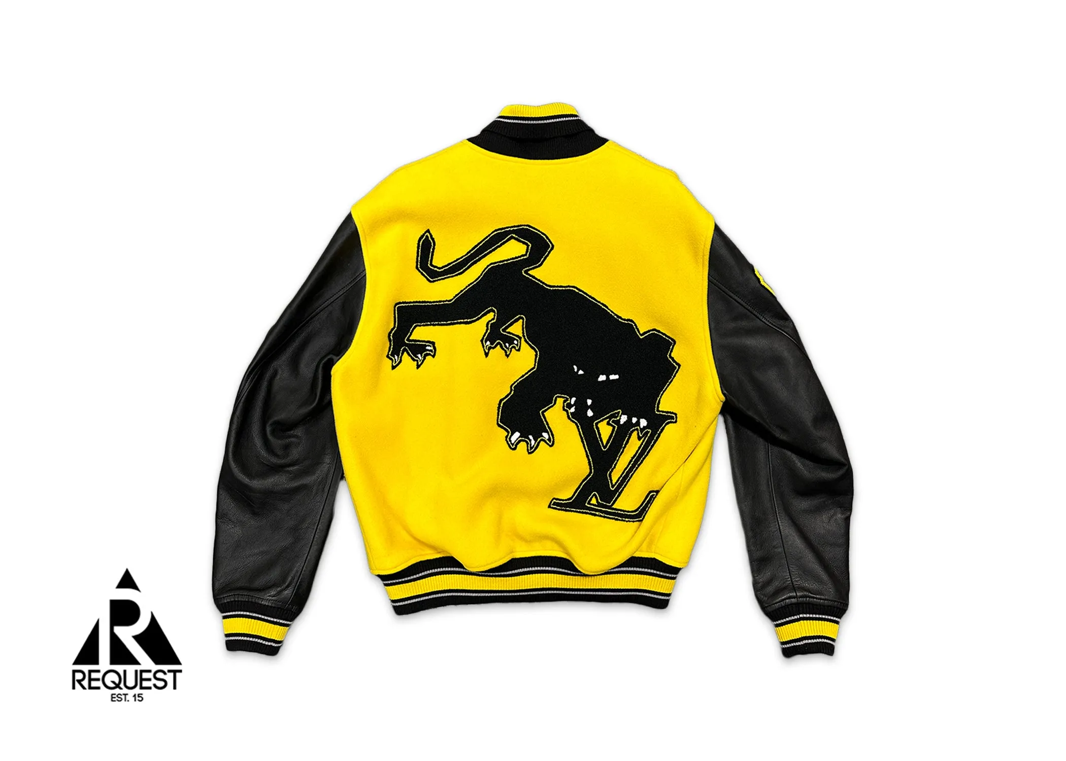 Leather Embroidered Varsity Jacket "Black & Yellow"