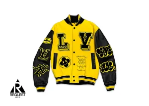 Leather Embroidered Varsity Jacket "Black & Yellow"