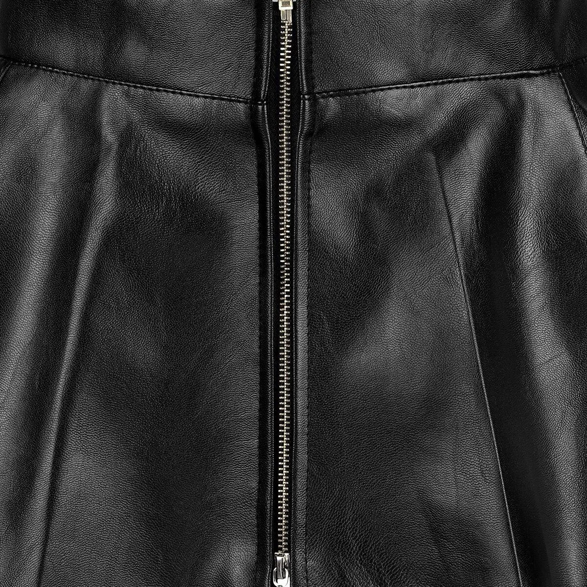 Leather High Waist Front Zipper Skirt
