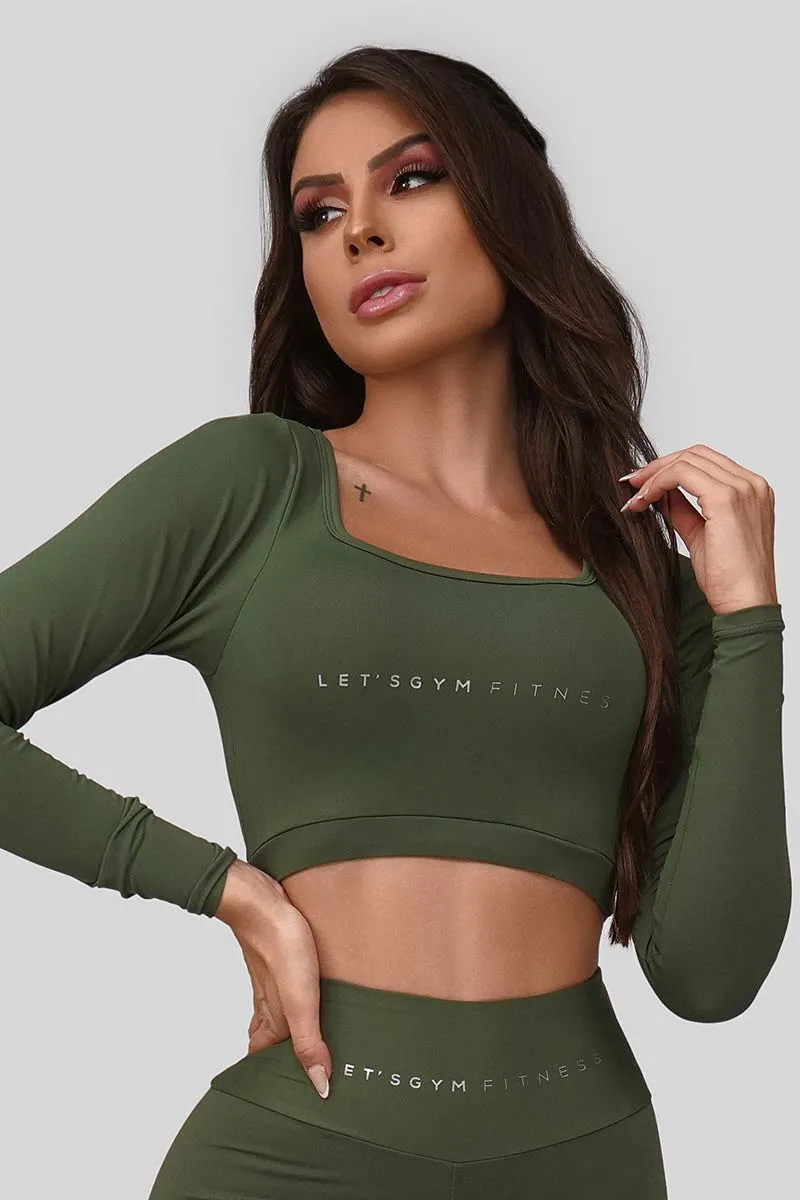 Let's Gym Army Green Crop Top