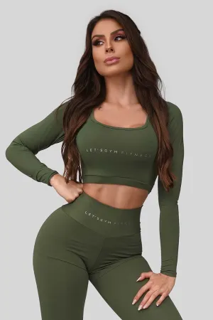 Let's Gym Army Green Crop Top