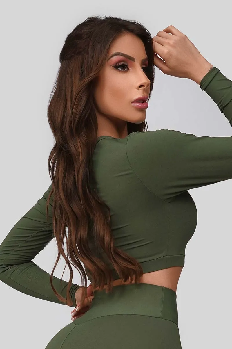Let's Gym Army Green Crop Top
