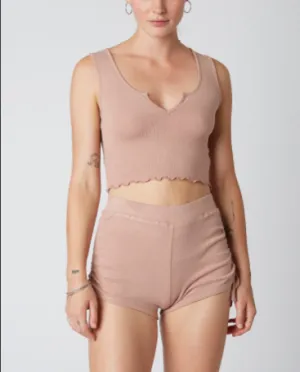 Lettuce Hem Notched U Neck Sleeveless Tank Crop Top