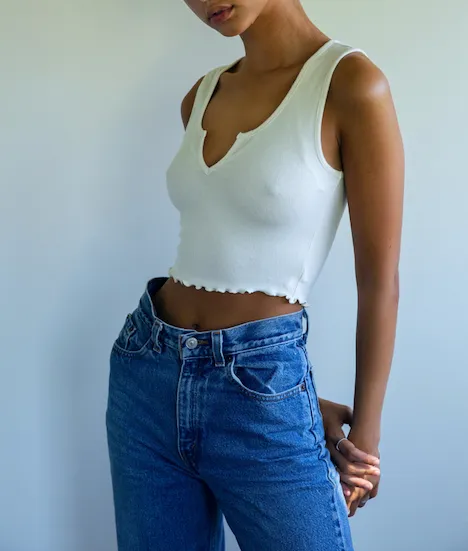 Lettuce Hem Notched U Neck Sleeveless Tank Crop Top