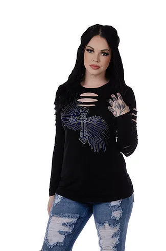 Liberty Wear Collection Tops:  Cross and Wings Long Sleeve