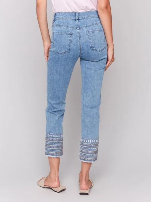 Light Blue Embroidery Cuff Pant