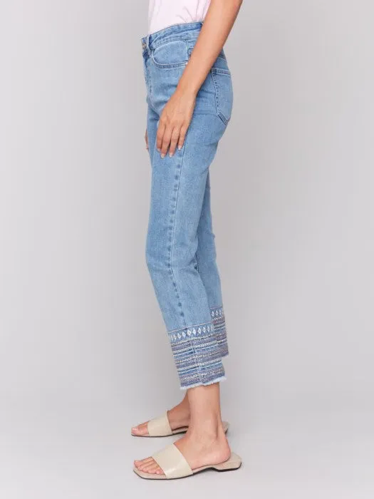 Light Blue Embroidery Cuff Pant