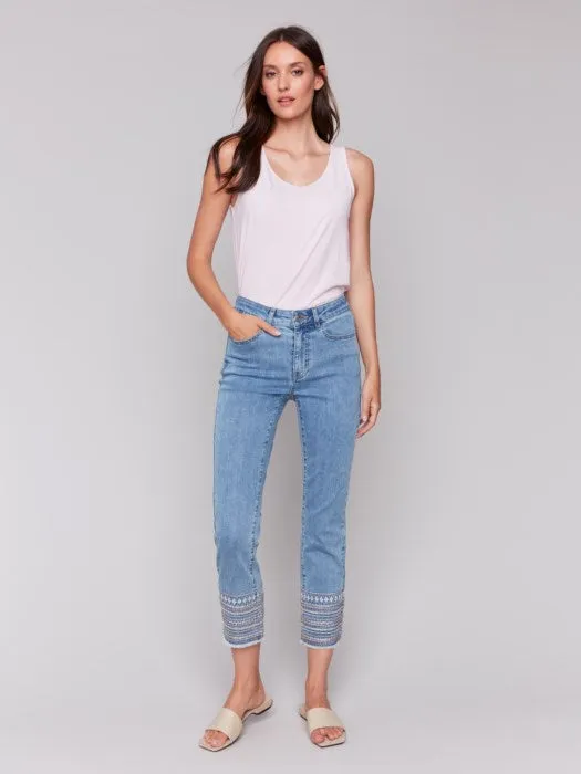 Light Blue Embroidery Cuff Pant