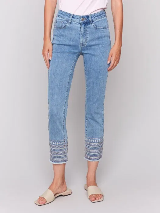 Light Blue Embroidery Cuff Pant