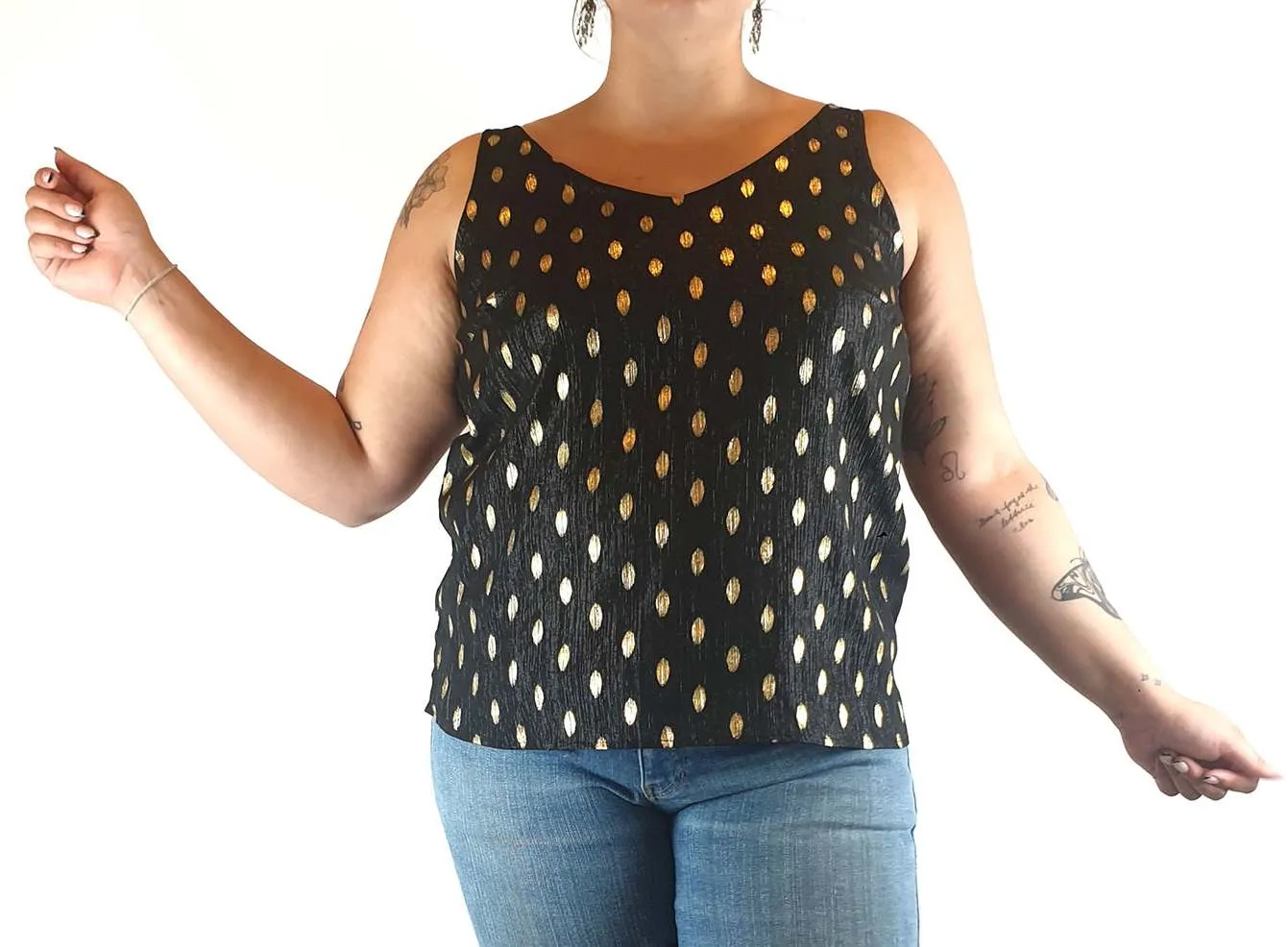 Little Lies black party singlet with gold polka dots size 14
