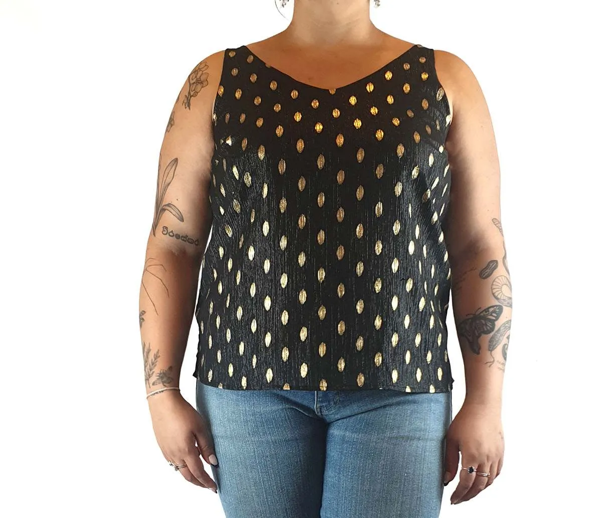 Little Lies black party singlet with gold polka dots size 14