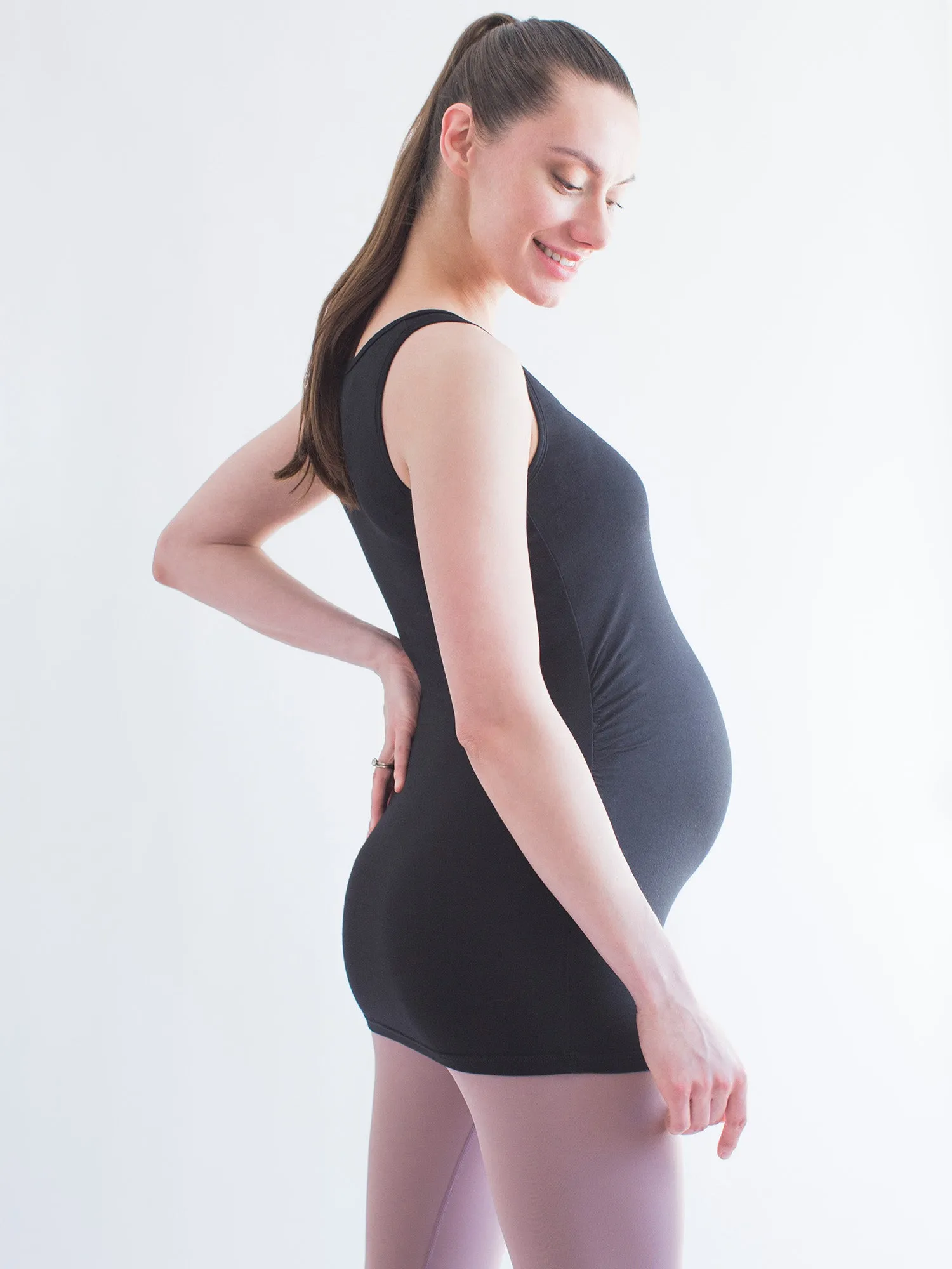 LONG SOFT STRETCH MATERNITY TANK, BLACK