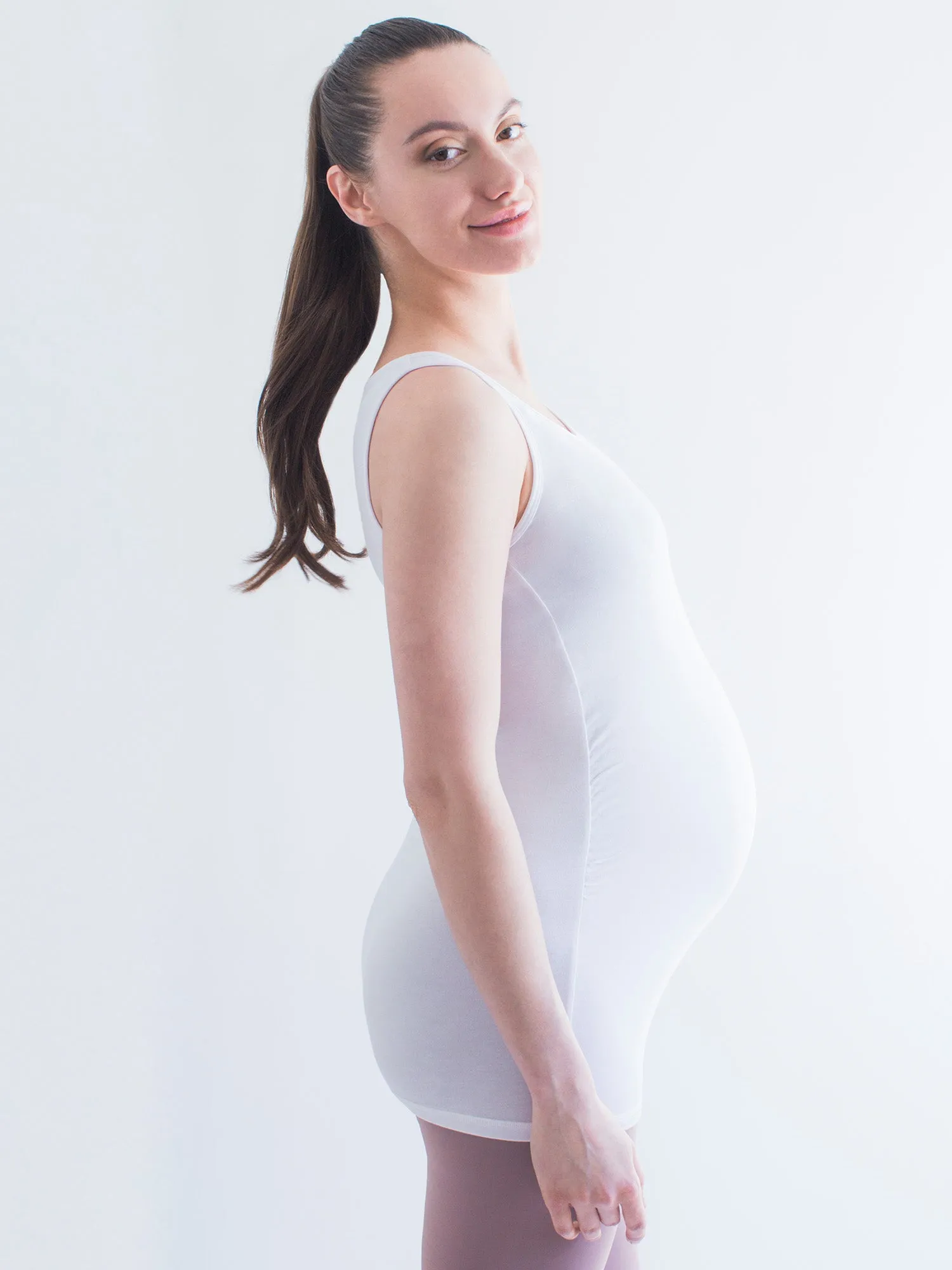 LONG SOFT STRETCH MATERNITY TANK, WHITE