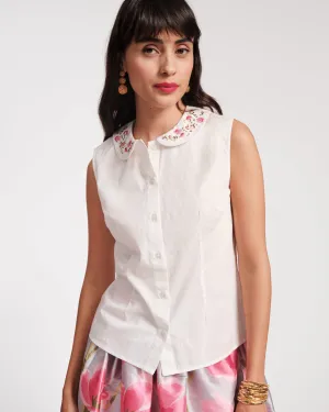 Louise Floral Embroidered Collar Top by Frances Valentine