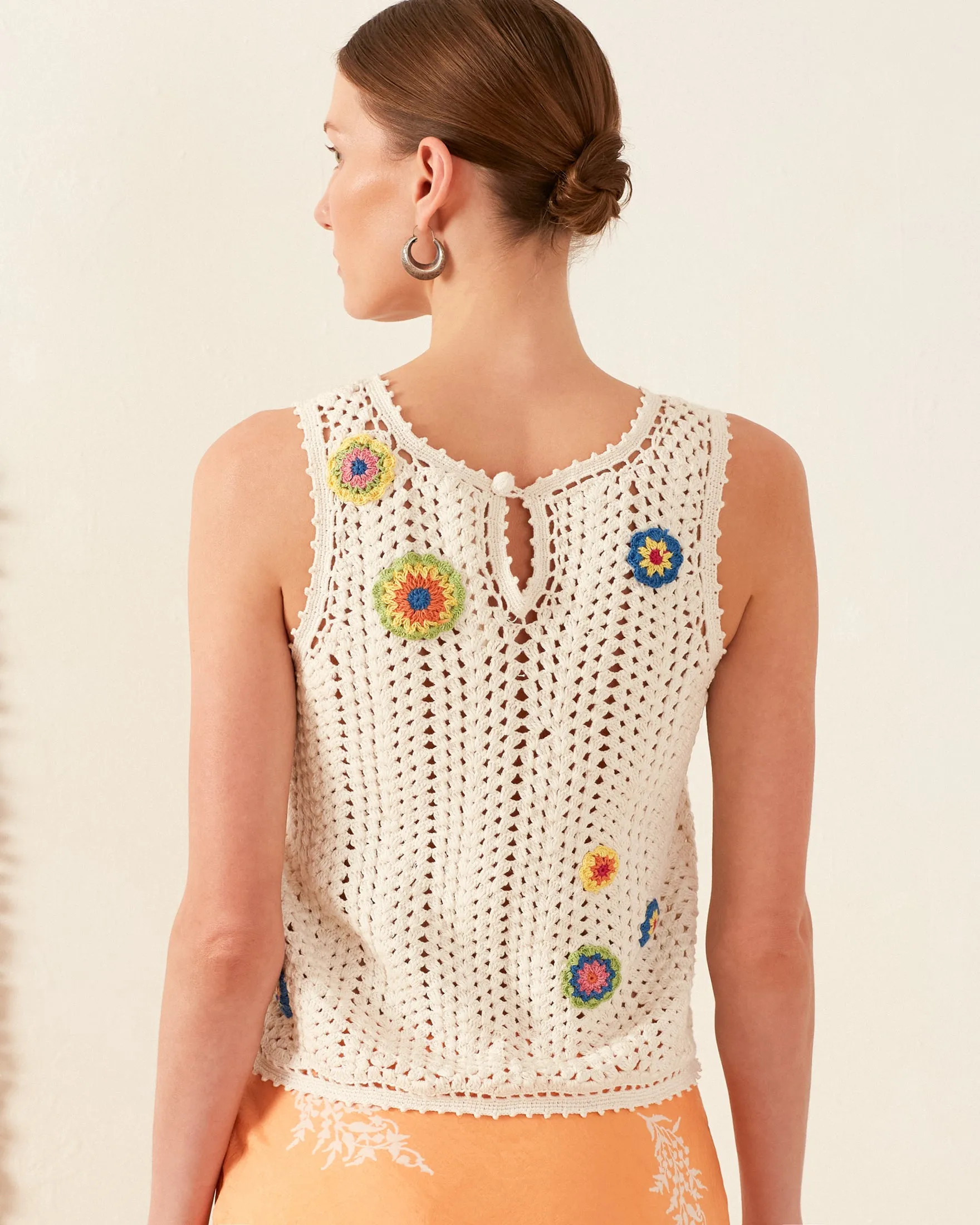 Lula Pearl Flower Crochet Top