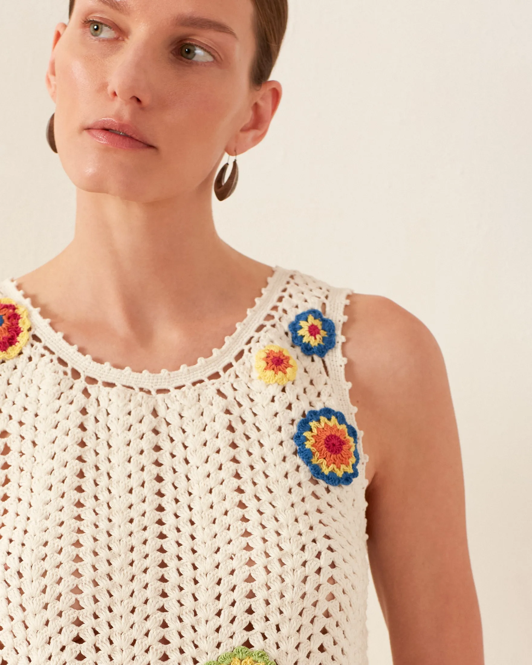 Lula Pearl Flower Crochet Top