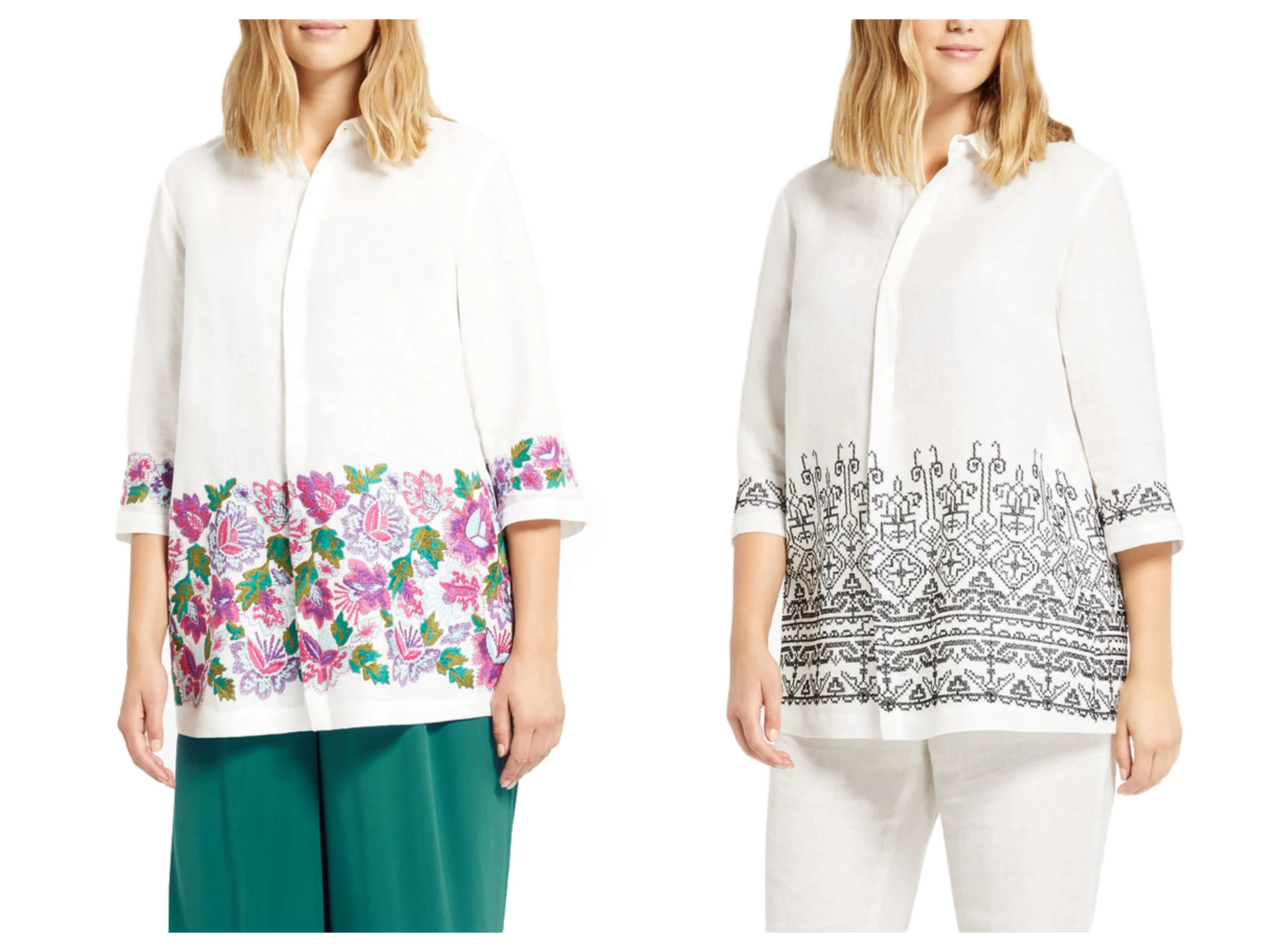 MARINA RINALDI Women's Fresco Embroidered Top $555 NWT