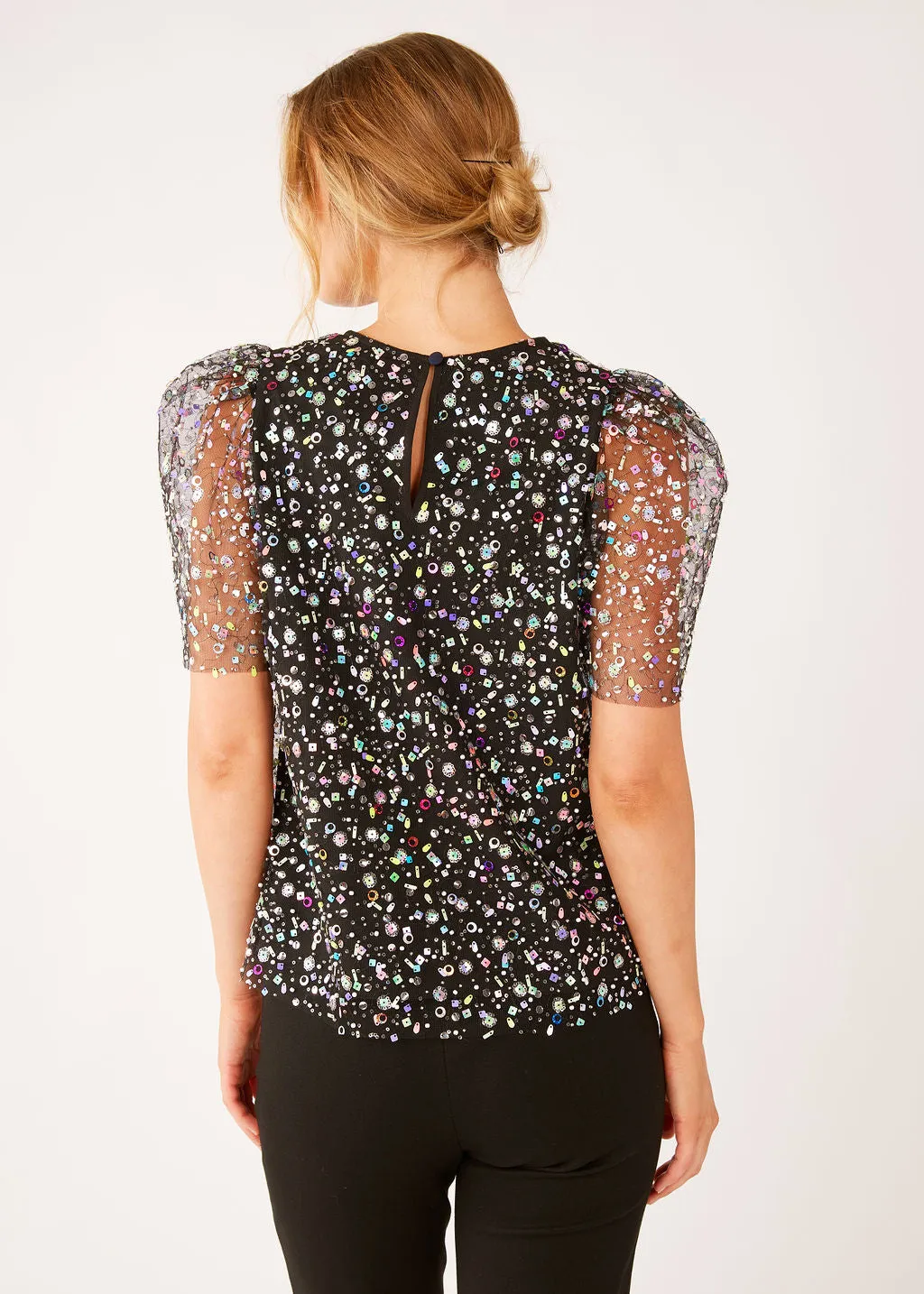 Marty Top Black Multi Beaded Tulle