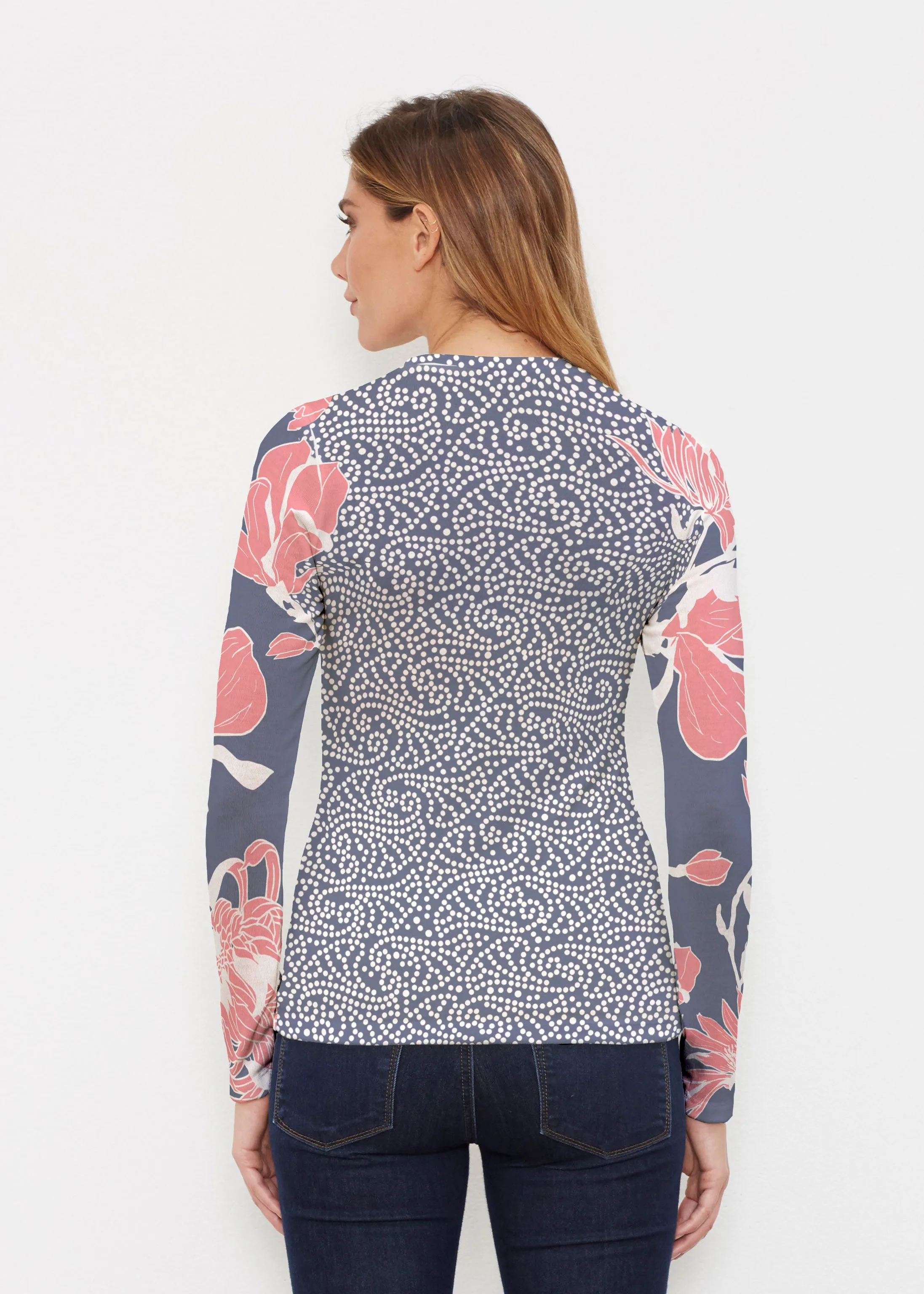Melina Blooms Navy (7721) ~ Butterknit Long Sleeve Crew Top