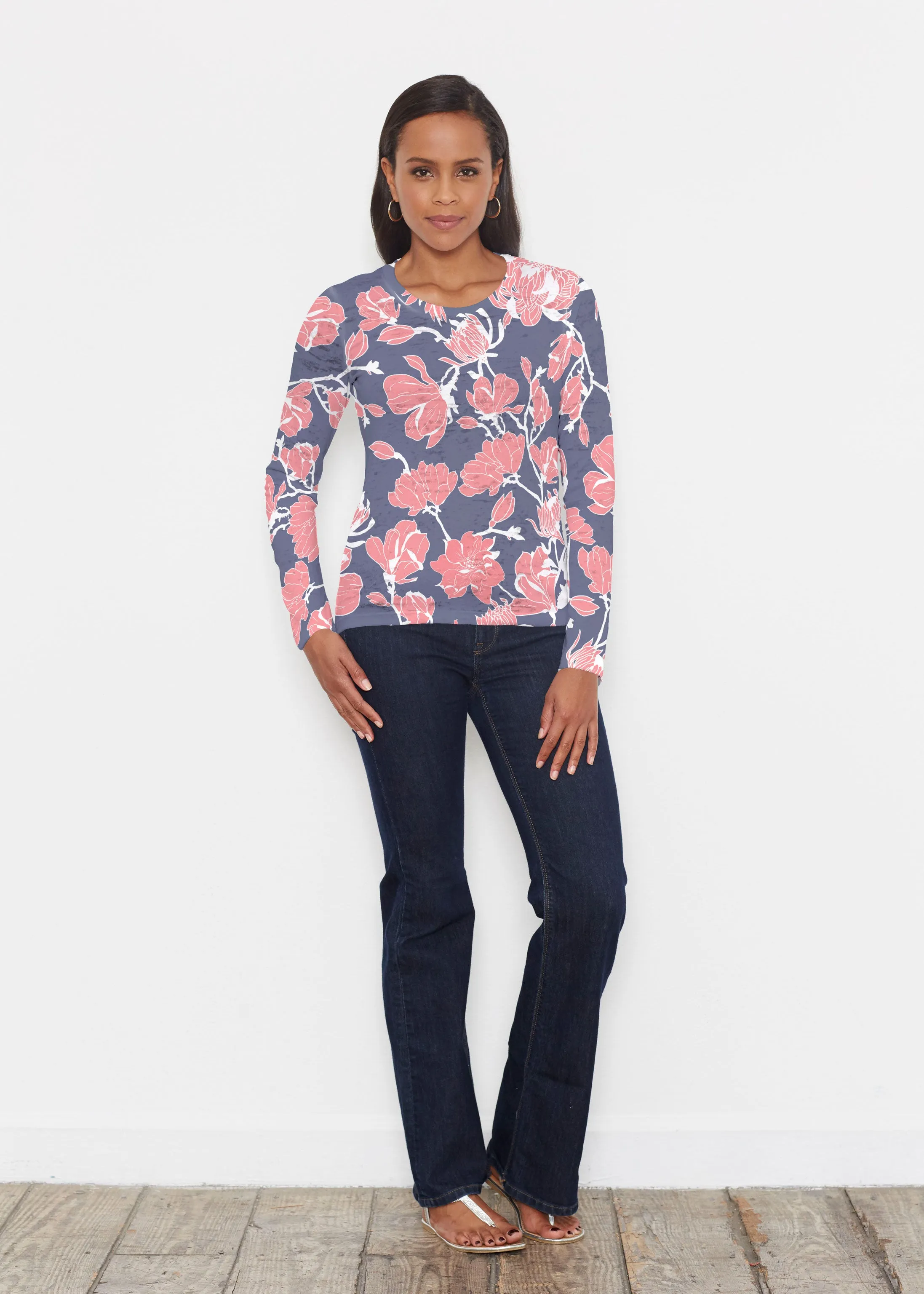 Melina Blooms Navy (7721) ~ Signature Long Sleeve Crew Shirt