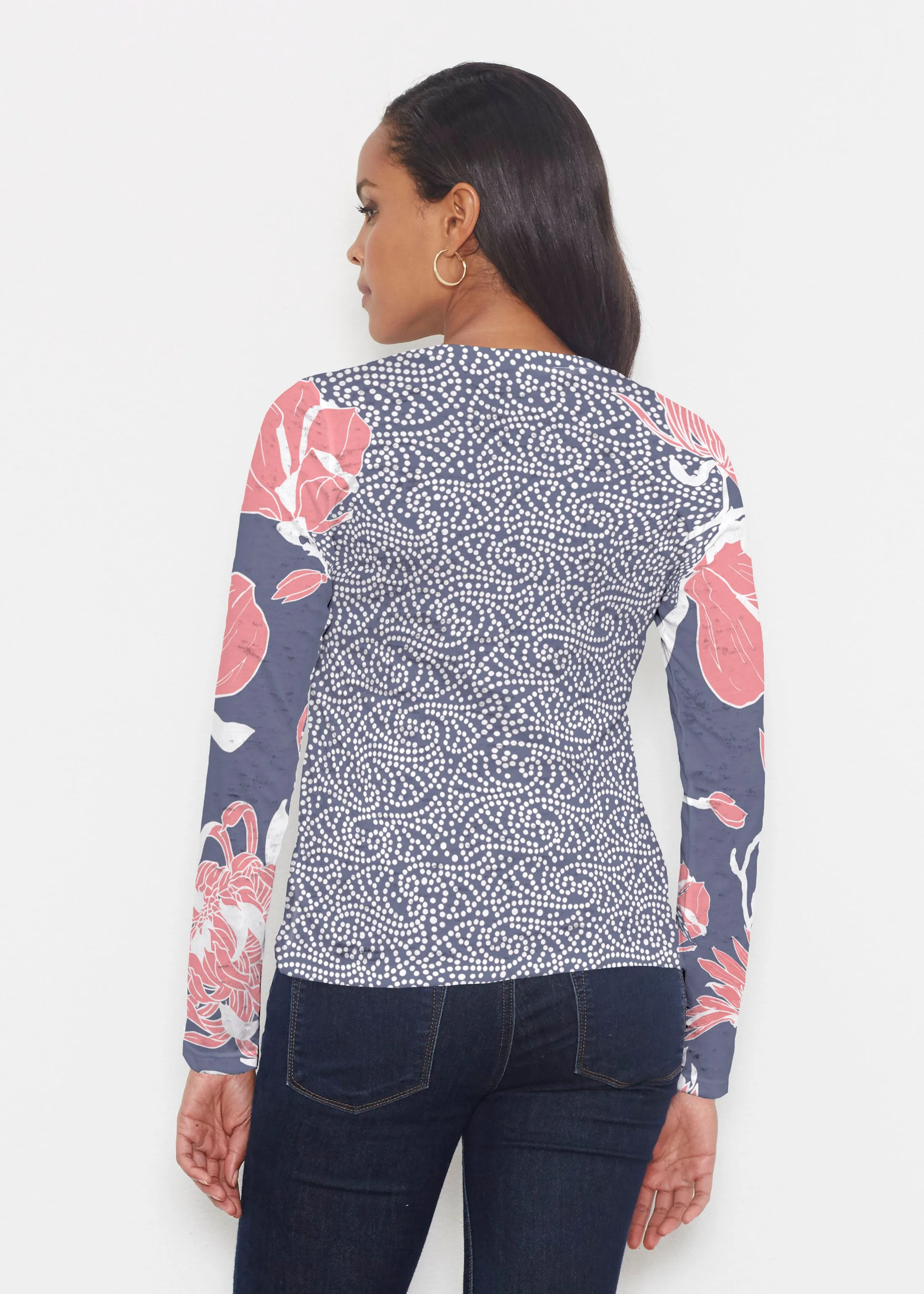 Melina Blooms Navy (7721) ~ Signature Long Sleeve Crew Shirt