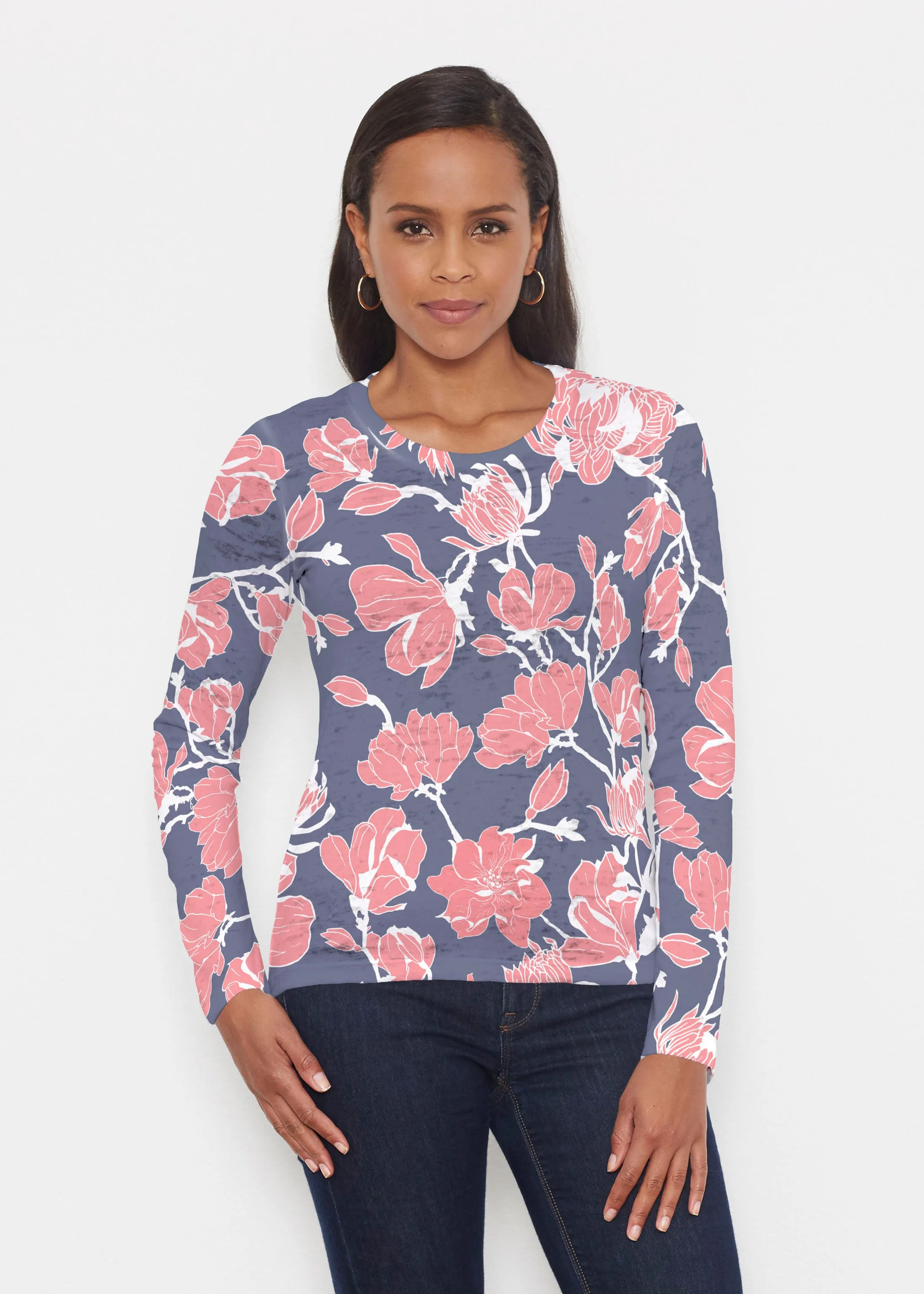 Melina Blooms Navy (7721) ~ Signature Long Sleeve Crew Shirt