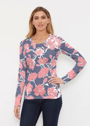 Melina Blooms Navy (7721) ~ Thermal Long Sleeve Crew Shirt