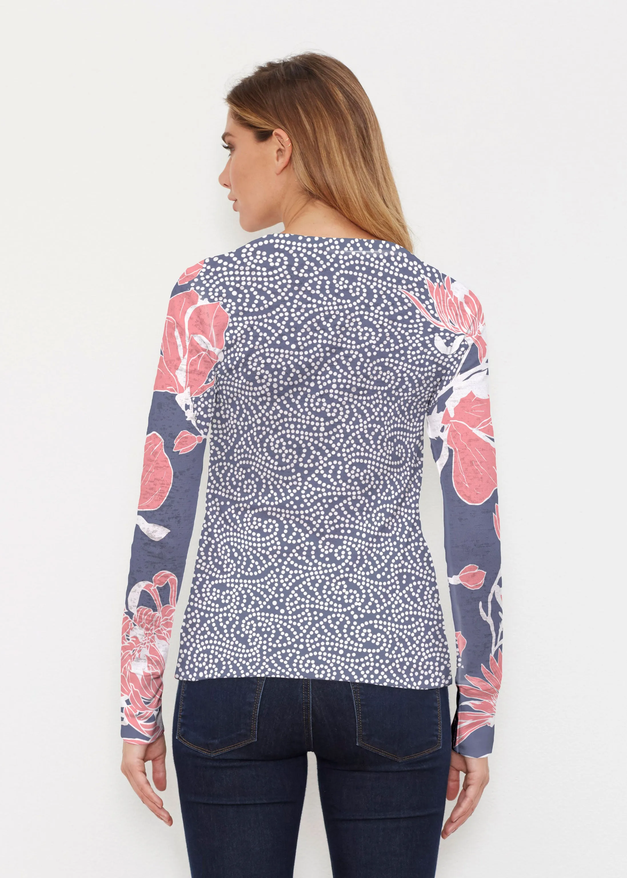 Melina Blooms Navy (7721) ~ Thermal Long Sleeve Crew Shirt