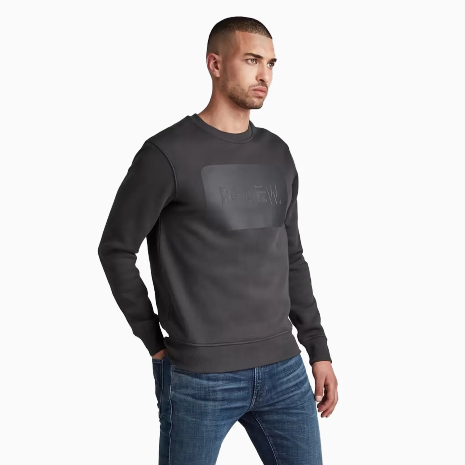 Men's Raw Double Layer Crew Neck Sweatshirt