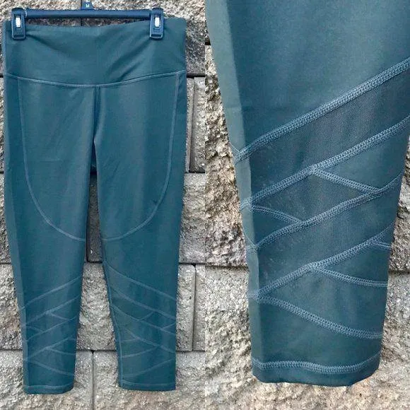 MONO B Green Mesh Cropped Yoga Leggings