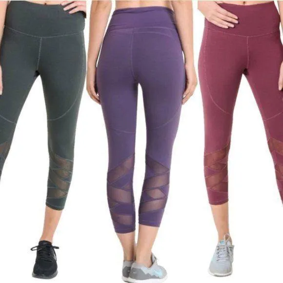 MONO B Green Mesh Cropped Yoga Leggings