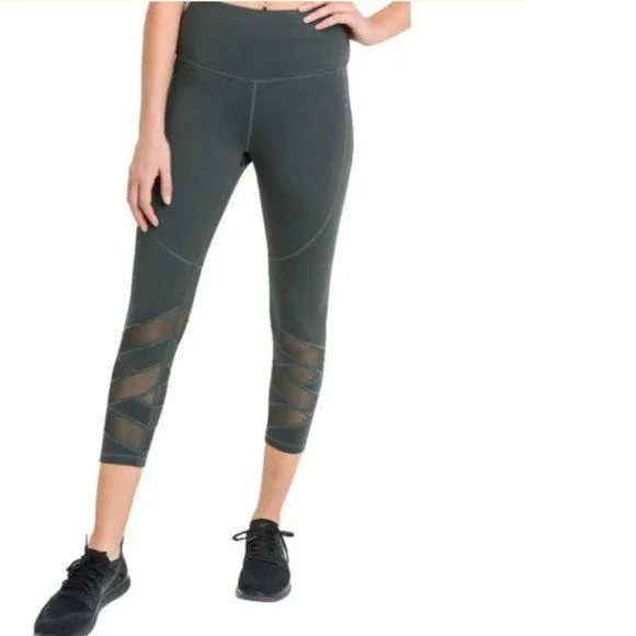 MONO B Green Mesh Cropped Yoga Leggings