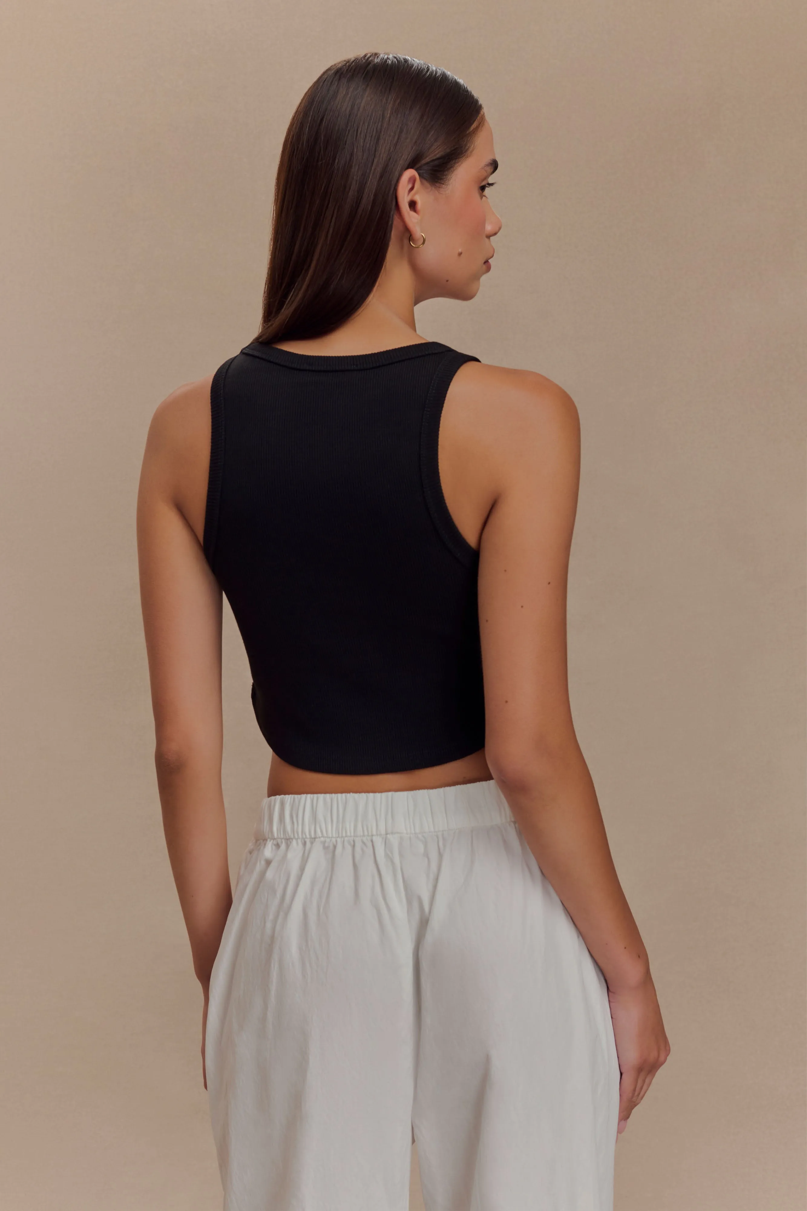 Morgana Ribbed Tank Top - Black