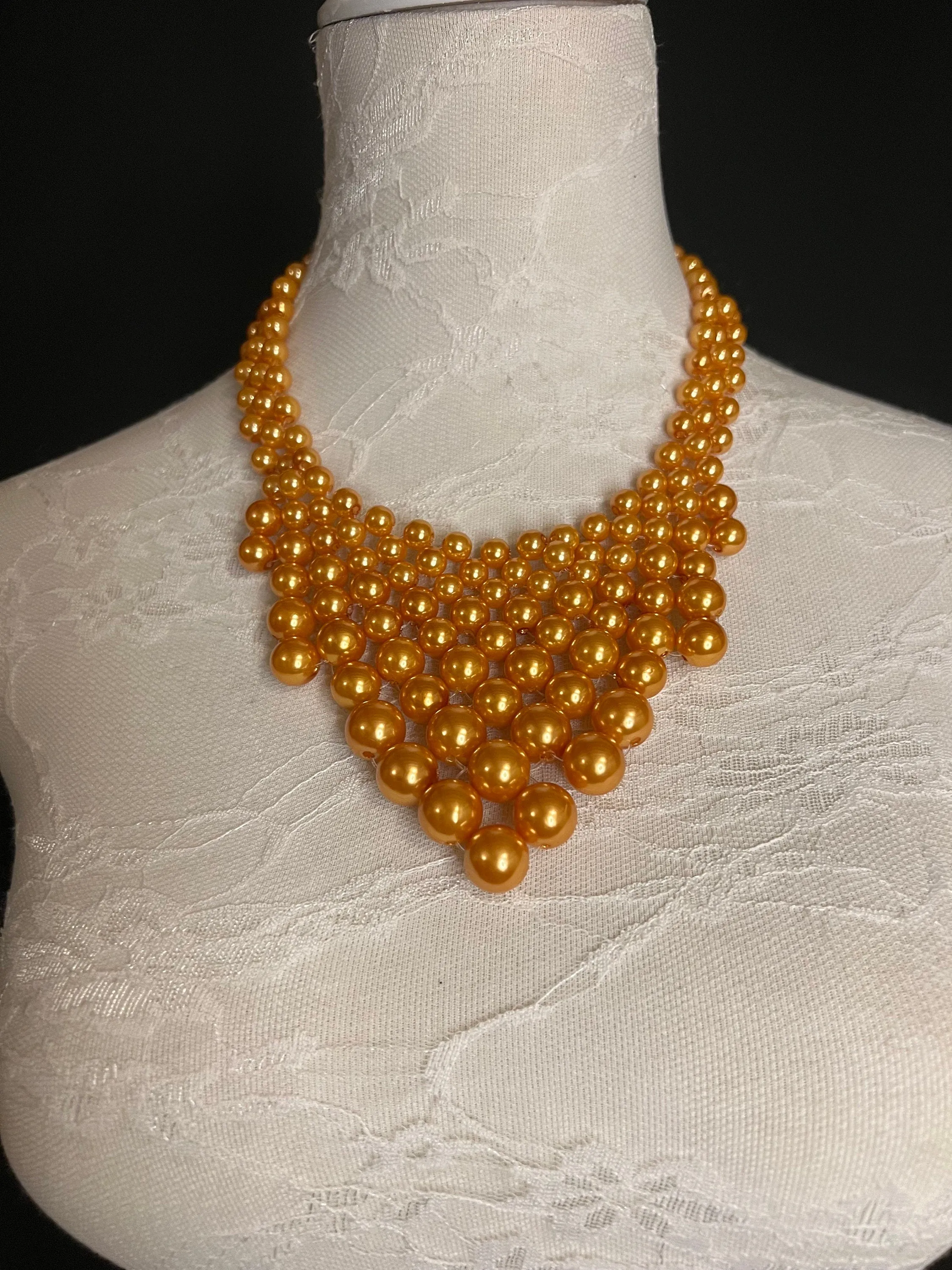Mustard Gold Beaded Pearl Necklace and Earring Set 7 colours