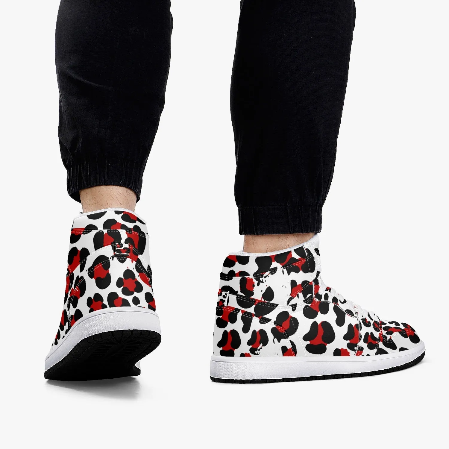 New Black & Red Leopard Print High-Top Leather Shoes