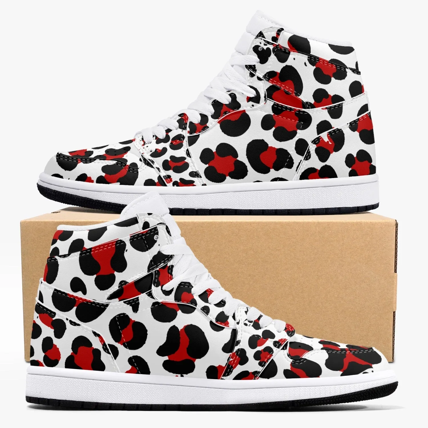 New Black & Red Leopard Print High-Top Leather Shoes