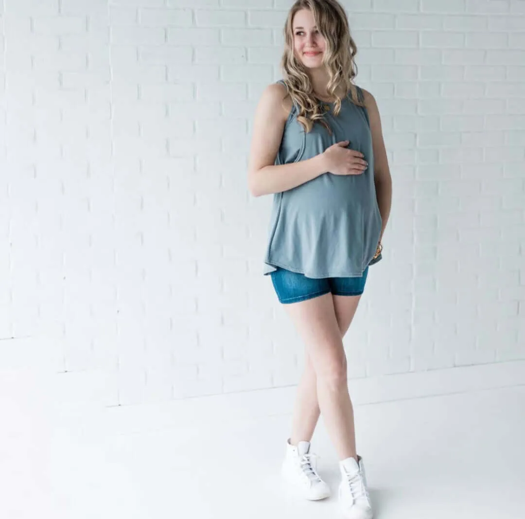New Genes Maternity - Sasha Maternity and Nursing Tank Top -Steal Blue