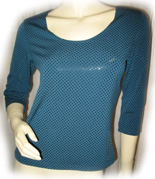 NEW MADE In USA Womens Tops TEAL BLUE Color 3/4 Sleeve Glitters Sparkle SEQUINS TOP Occasion Clothes Small