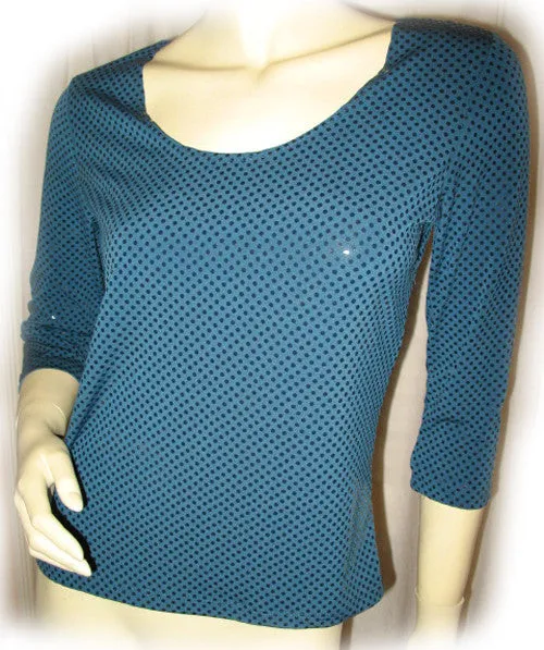 NEW MADE In USA Womens Tops TEAL BLUE Color 3/4 Sleeve Glitters Sparkle SEQUINS TOP Occasion Clothes Small