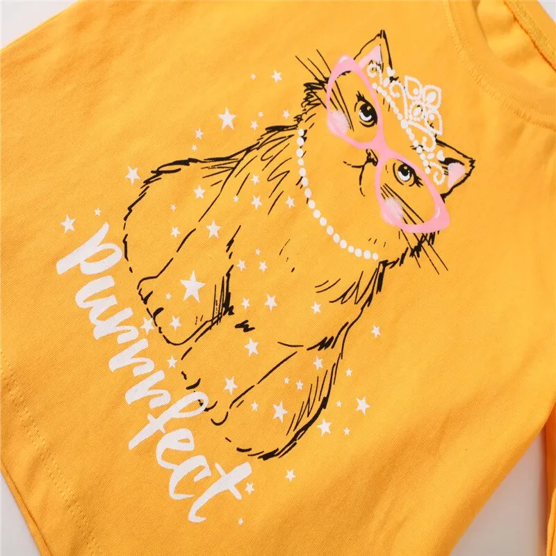 New Spring Girls Embroidered Unicorn Fashion Cotton Tops - Pink, Yellow