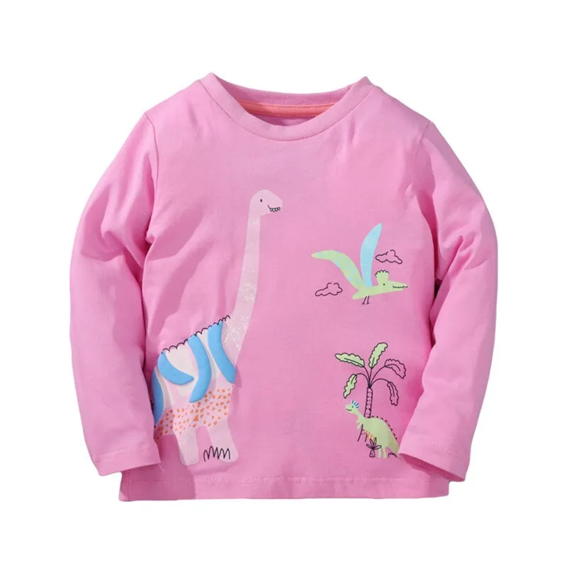 New Spring Girls Embroidered Unicorn Fashion Cotton Tops - Pink, Yellow