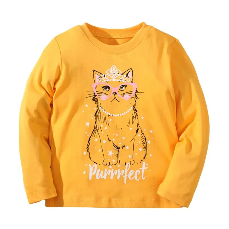 New Spring Girls Embroidered Unicorn Fashion Cotton Tops - Pink, Yellow