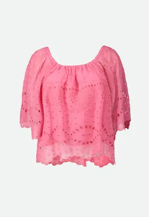 Off Shoulder Embroidered Eyelet Blouse