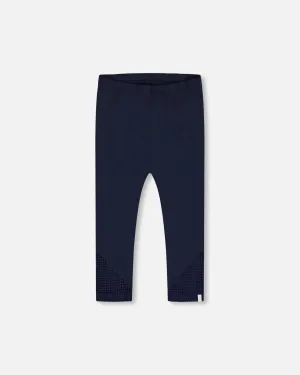 Organic Cotton Capri Leggings With Mesh Navy Blue