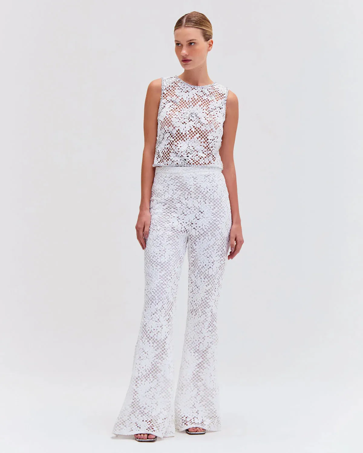 PatBo Hand Beaded Lace Top White
