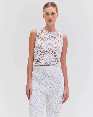 PatBo Hand Beaded Lace Top White