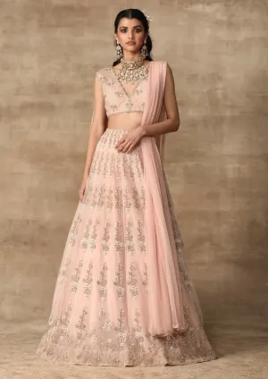 Peachy Pink Embroidered Lehenga Set