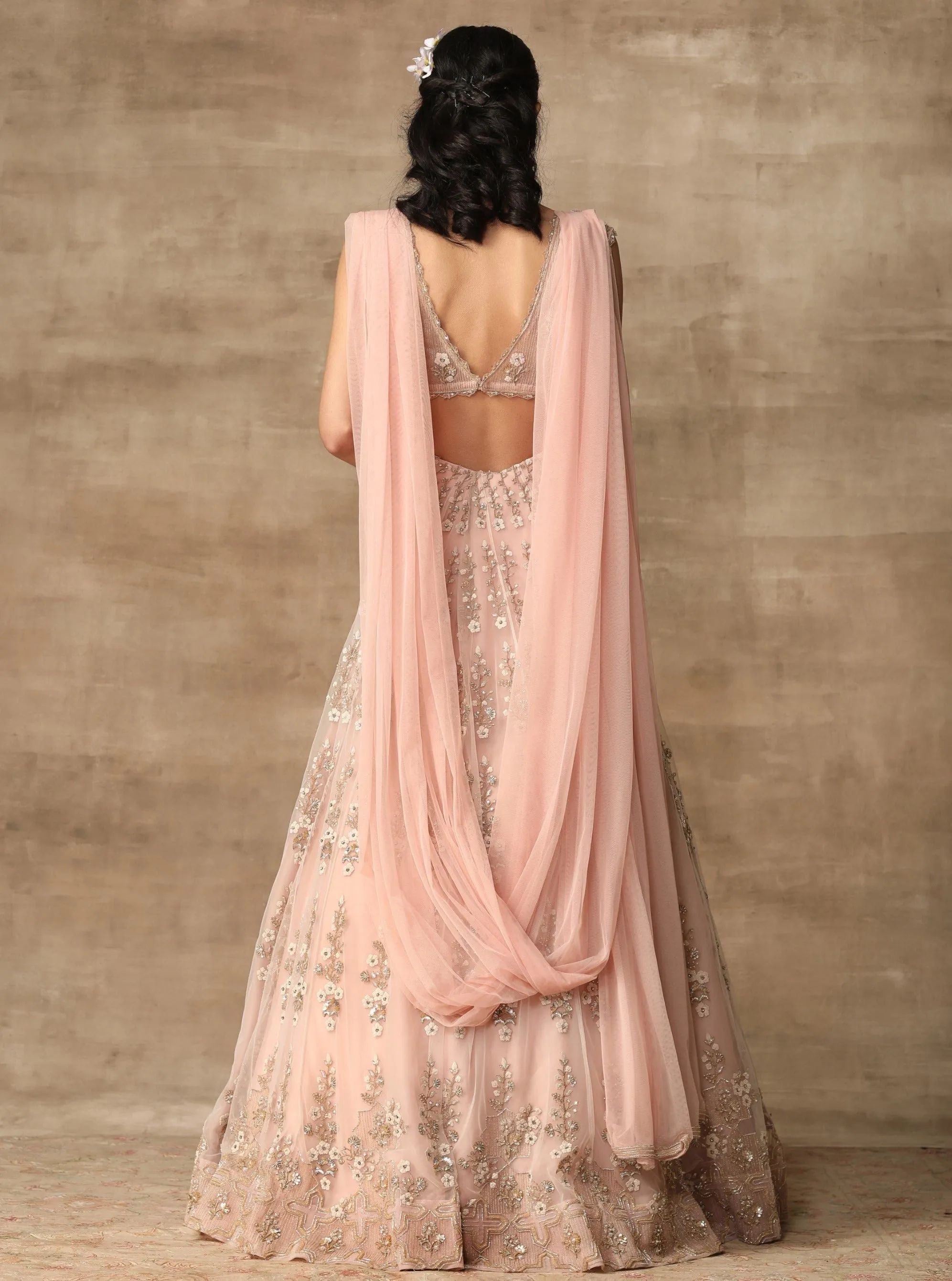 Peachy Pink Embroidered Lehenga Set